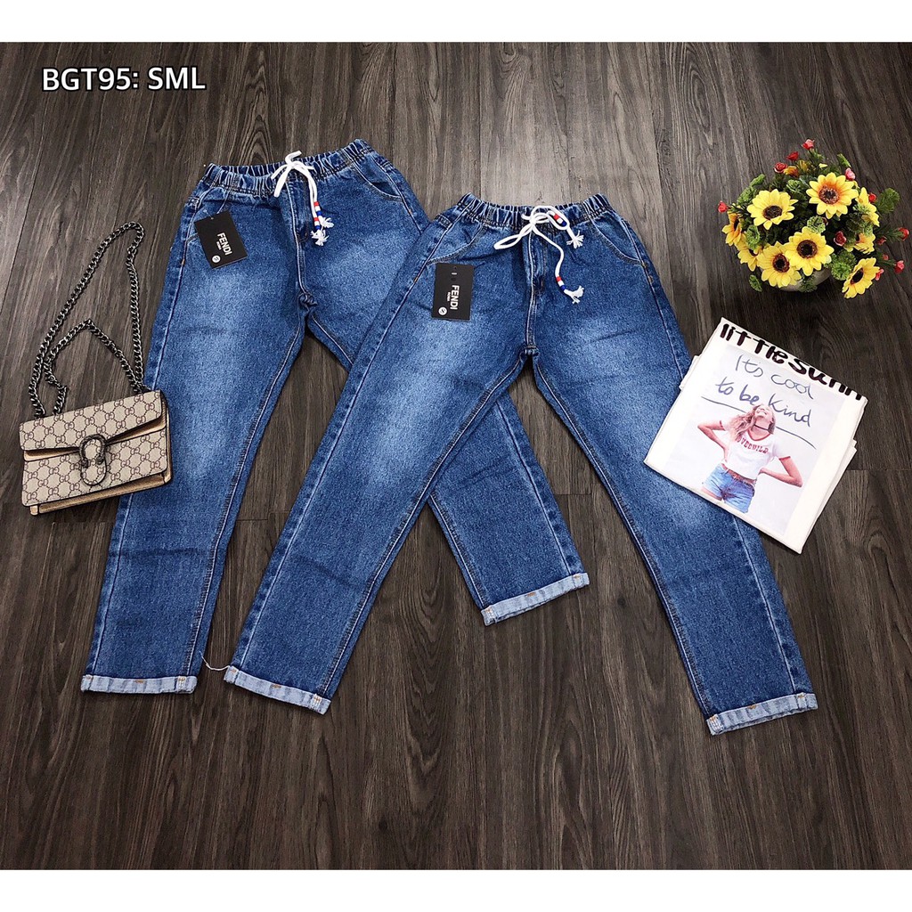 Quần Baggy Jeans Lưng Thun - có dây cột