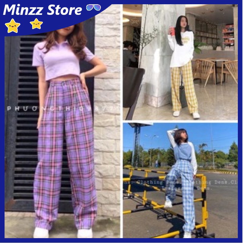 Quần kẻ caro ống rộng ullzang kéo dài chân loại 1 siêu hot không cúc Minzz store