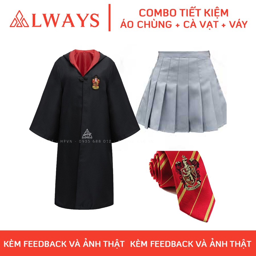 Áo choàng Harry Potter kèm cavat và váy - Trang phục Phù thuỷ hoá trang Harry Potter - Chuẩn hàng ALWAYS Store