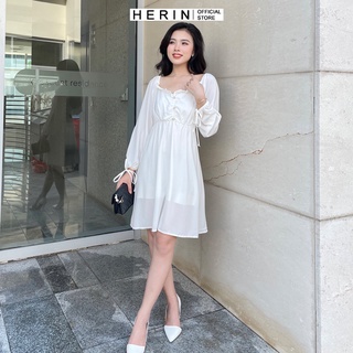 Đầm nữ trắng chất voan xịn nhún ngực mặc dự tiệc dạo phố dễ thương mã [TO GAN]