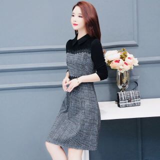 Đầm Tay Dài Caro Phối Ren
