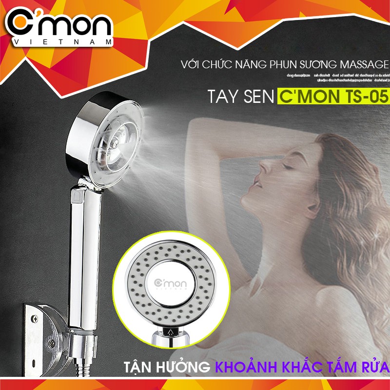 Tay sen tắm 2 chế độ, phun tia từ cả 2 mặt sen, có khóa nước trực tiếp và ngăn chứa hương liệu tắm C'mon TS-05