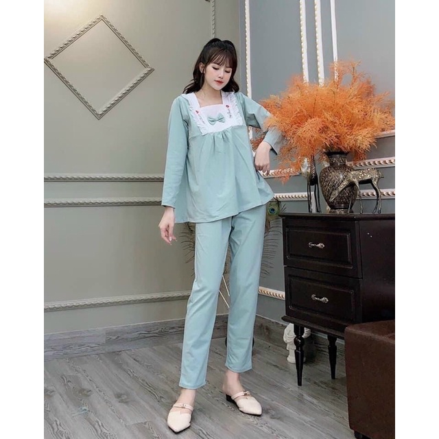 Bộ bầu dài tay Aidenshop bộ đồ bầu sau sinh chất cotton mặc nhà
