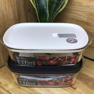Hộp thủy tinh hình chữ nhật lock&lock llg942 1300ml - đen & trắng
