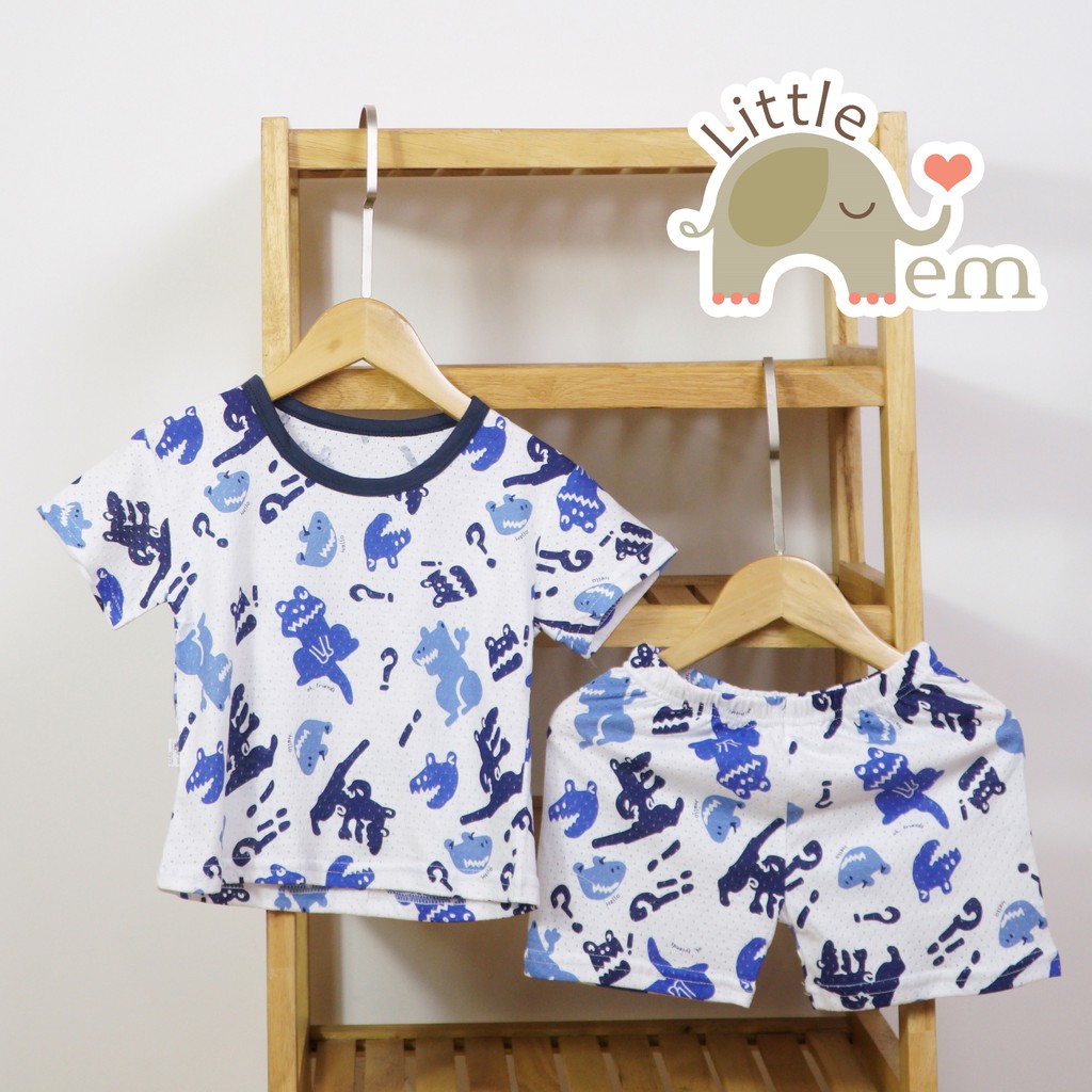 Bộ đồ bé trai Cotton tre cộc tay _ White dinosaur