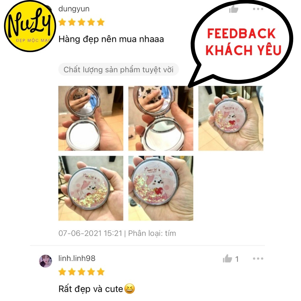 Gương trang điểm mini cầm tay siêu cute, gương kim tuyến 2 mặt bỏ túi phong cách Hàn Quốc