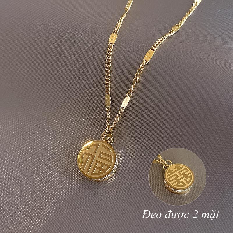 Dây chuyền nữ 100% TITAN NGUYÊN CHẤT vòng cổ nữ KHÔNG GỈ mặt chữ phúc phong cách retro cổ điển mẫu mới 2021