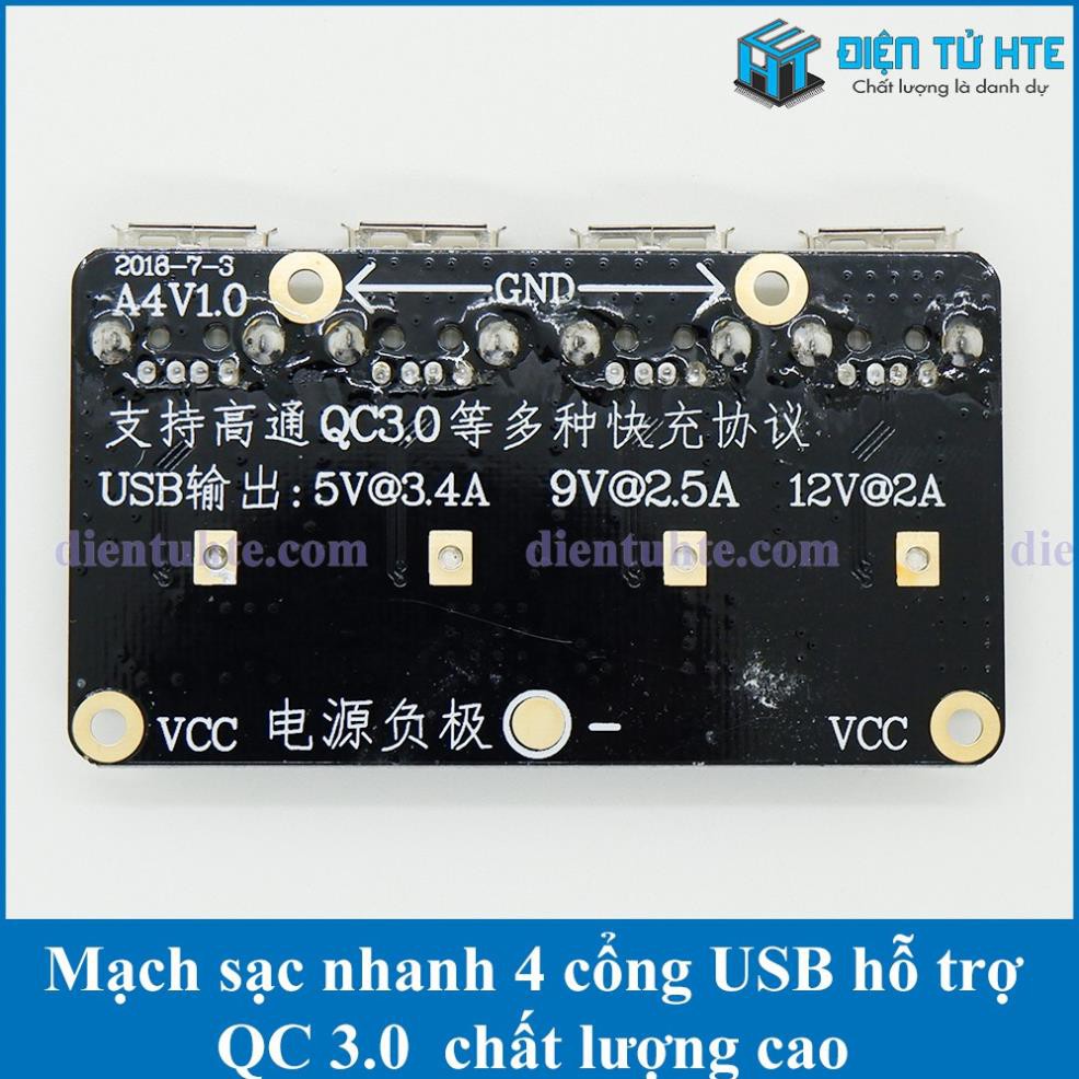 Mạch sạc nhanh 4 cổng USB hỗ trợ chuẩn QC3.0 và nhiều chuẩn khác [HTE Quy Nhơn CN2]