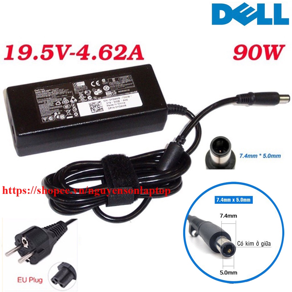 SẠC LAPTOP DELL KIM TO 4.62A-90W  đường kính đầu sạc 7.4mm ký hiệu Φ7.4 *5.0mm