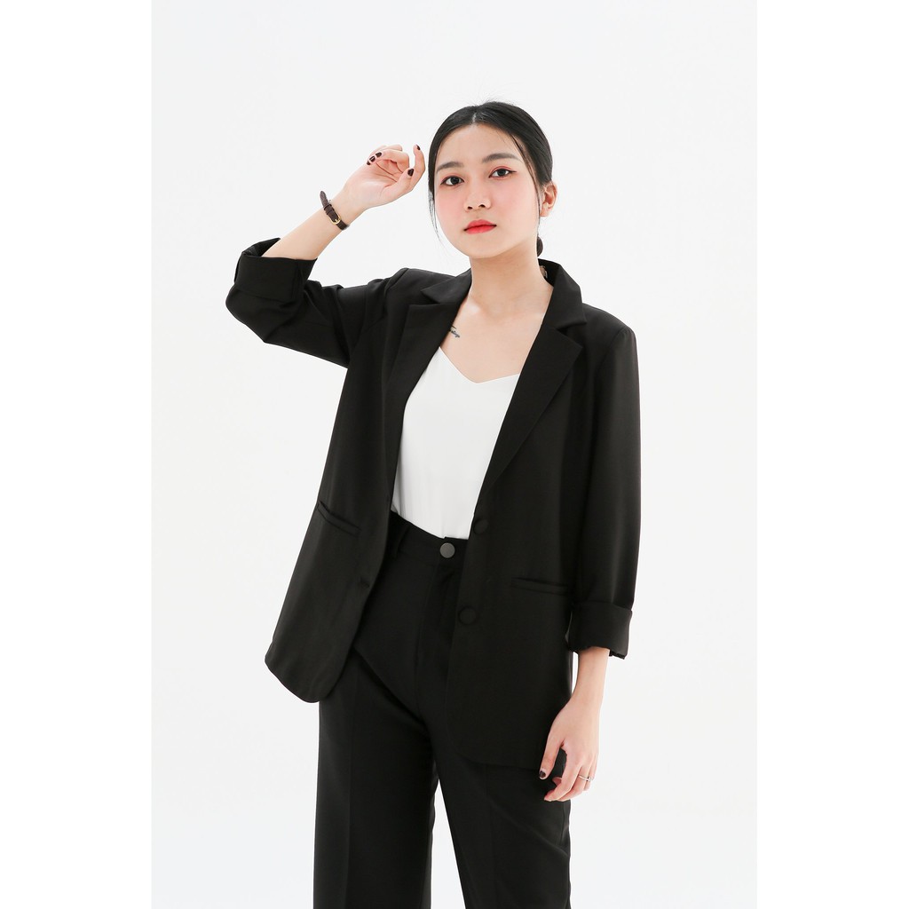 Áo vest nữ blazer KHÀN màu đen tà bầu basic áo khoác công sở tay dài 1 lớp phong cách Hàn Quốc | BigBuy360 - bigbuy360.vn