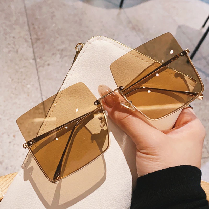 COD Kính Mát Nửa Gọng Vuông Bằng Kim Loại Chống Tia UV Thời Trang Unisex
