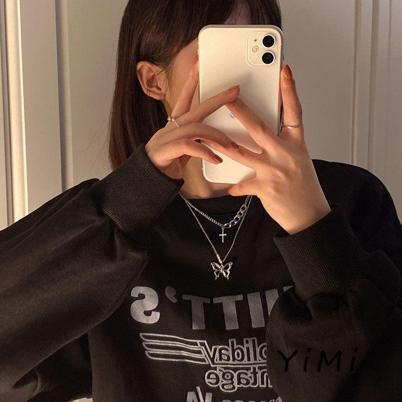 Vòng cổ Mặt Hình Bướm Xếp Chồng Phong Cách Hip Hop Thời Trang Thu Đông Cho Nữ