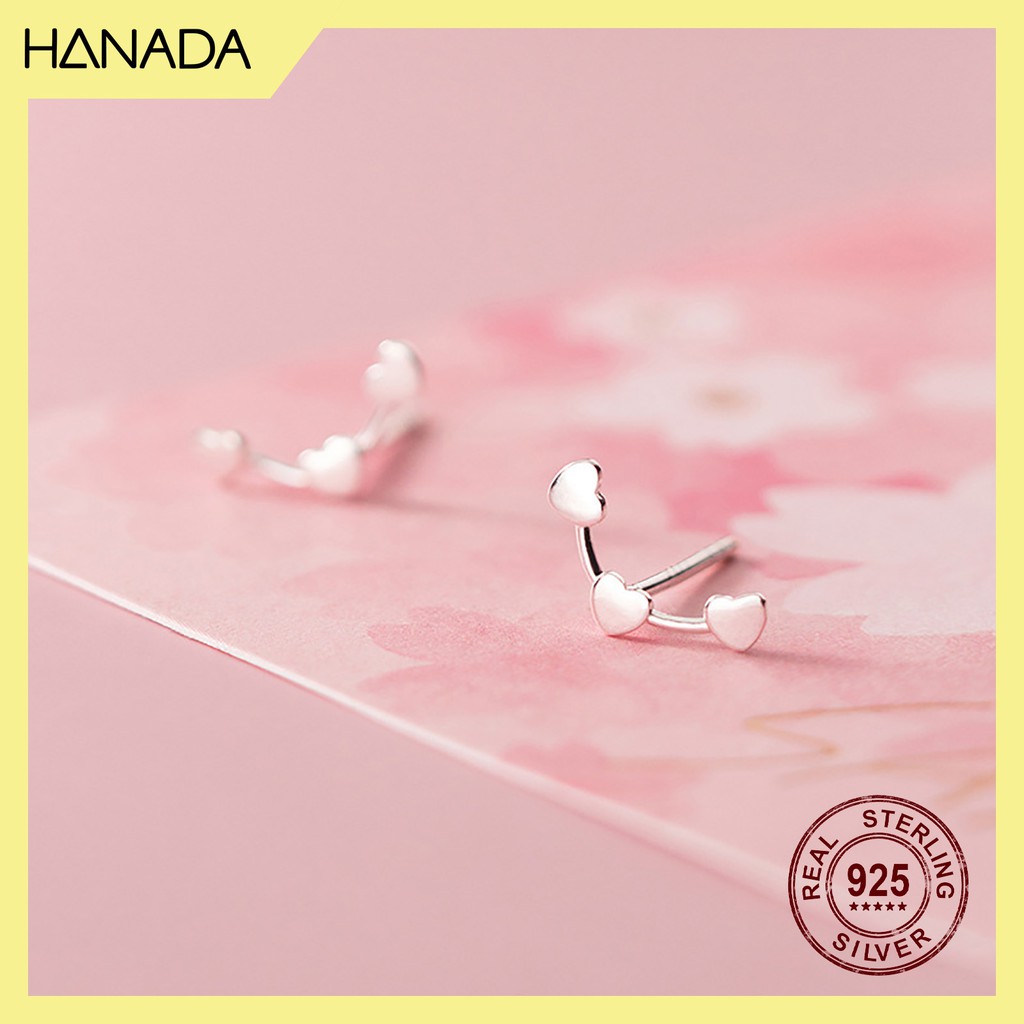 Bông Tai Bạc 925 Hanada 0615 Ba Trái Tim Nhỏ B6