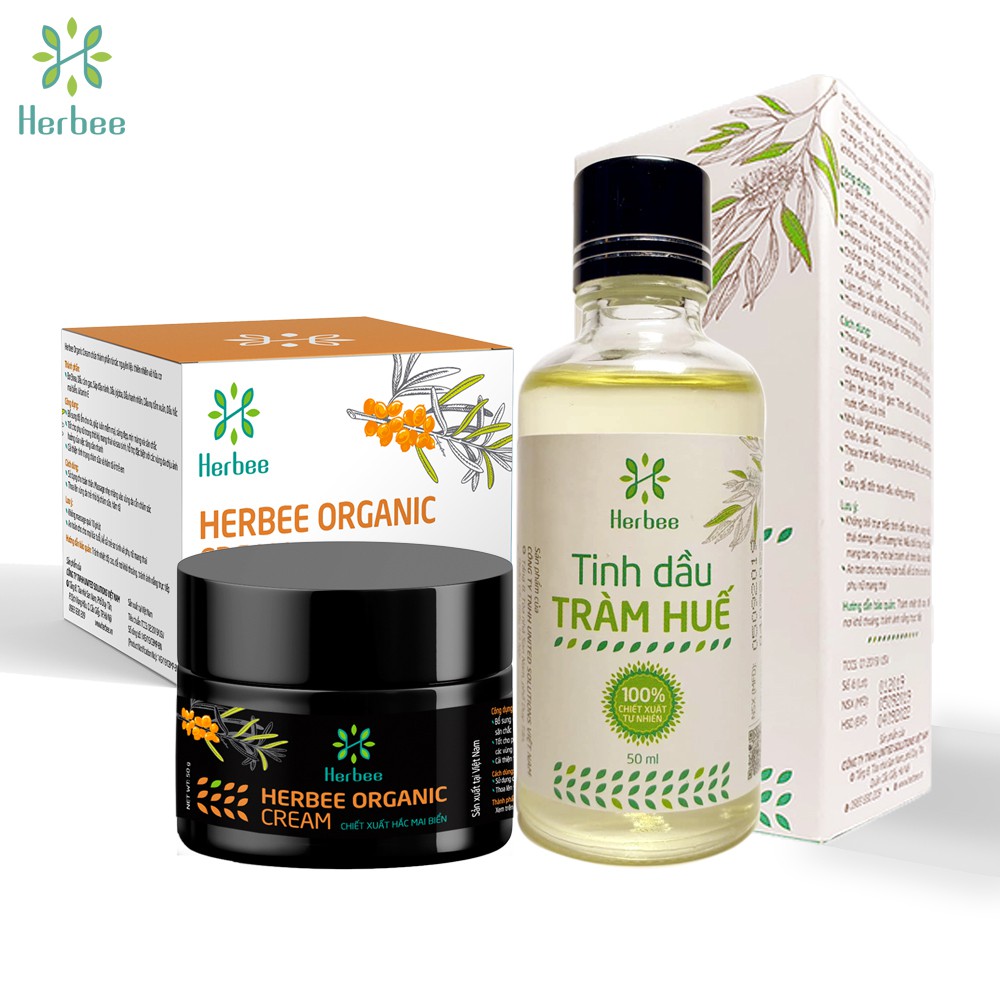 Tinh Dầu Tràm (100ml) và Kem Rạn Da (50g) Herbee, Chiết Xuất 100% Từ Thiên Nhiên, Combo An Toàn Cho Mẹ, Bảo Vệ Cho Bé