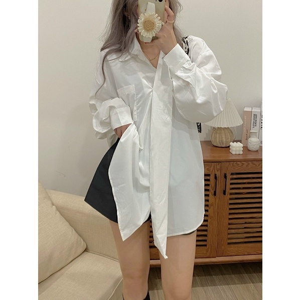 Áo sơ mi 1 túi oversize cách điệu