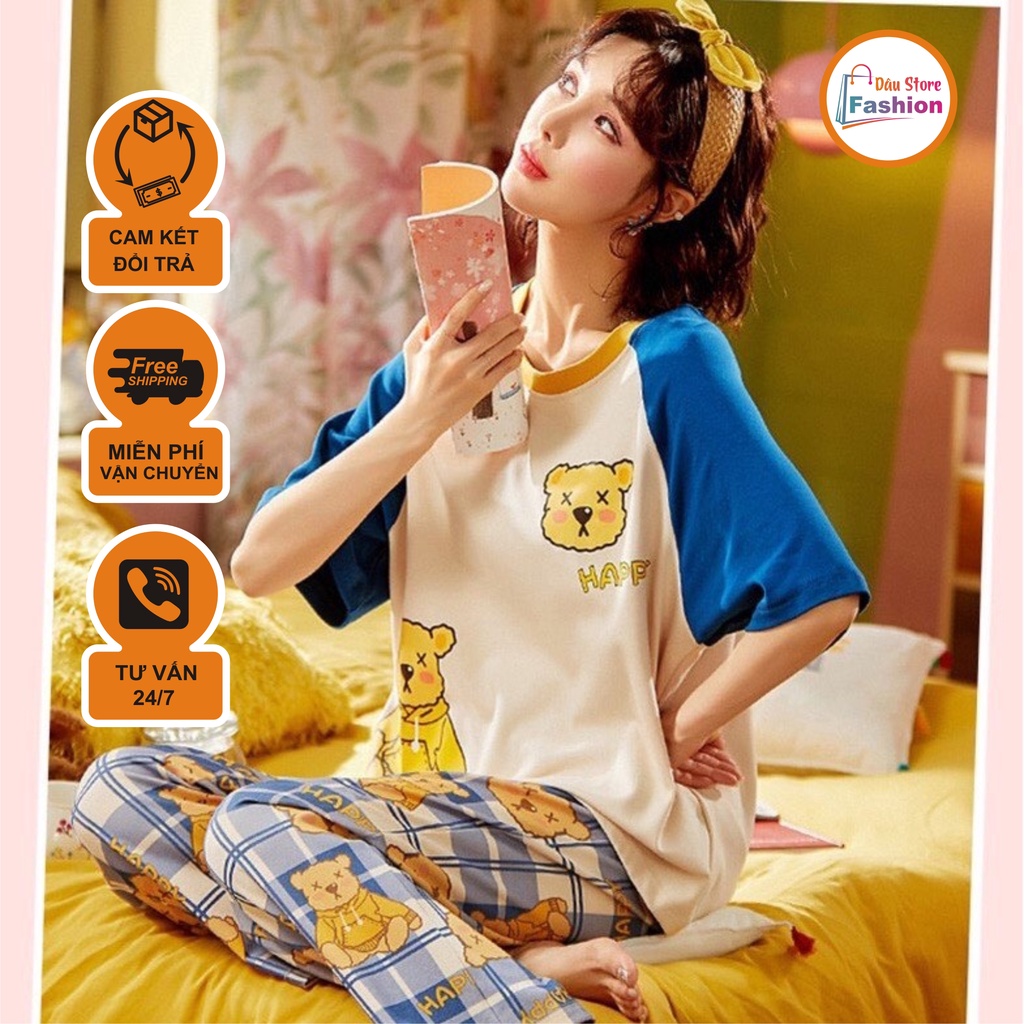 Đồ Bộ Nữ mặc nhà cute dễ thương chất liệu cotton đầy đặn mát mịn (tay ngắn quần dài)