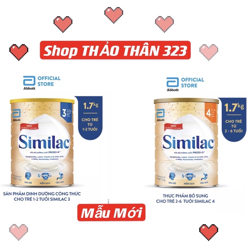 Mẫu Mới-SỮA BỘT SIMILAC 5HMOs 3, 4 Lon 1,7Kg