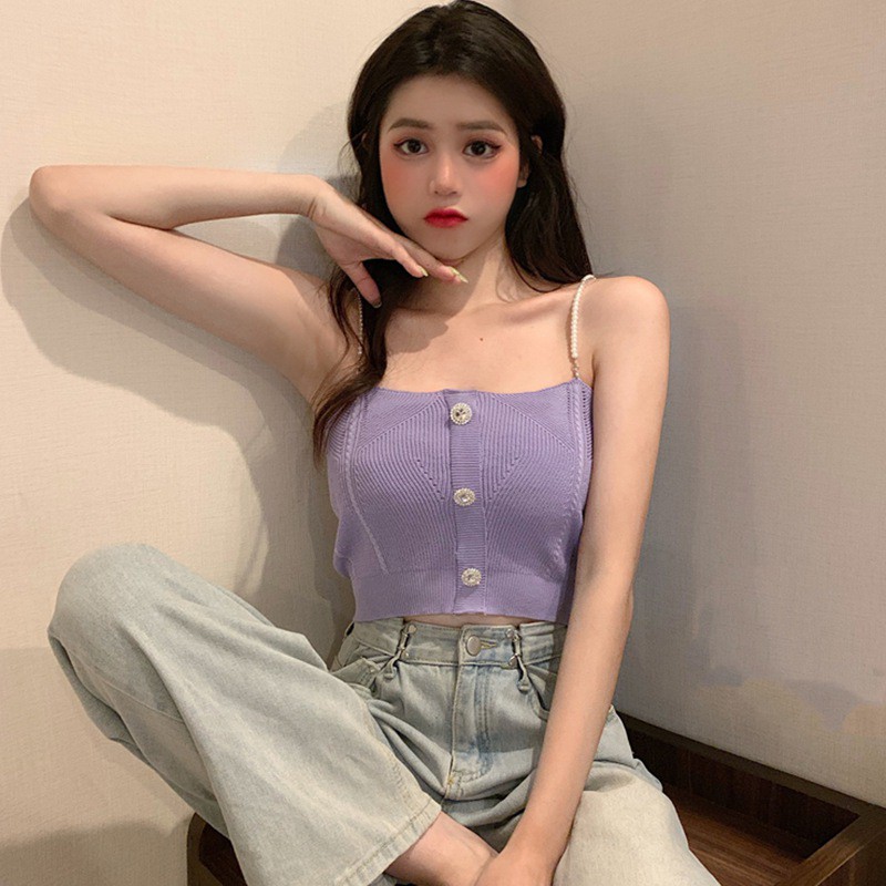 Áo Hai Dây Dệt Kim Màu Trơn Form Ôm Quyến Rũ | BigBuy360 - bigbuy360.vn