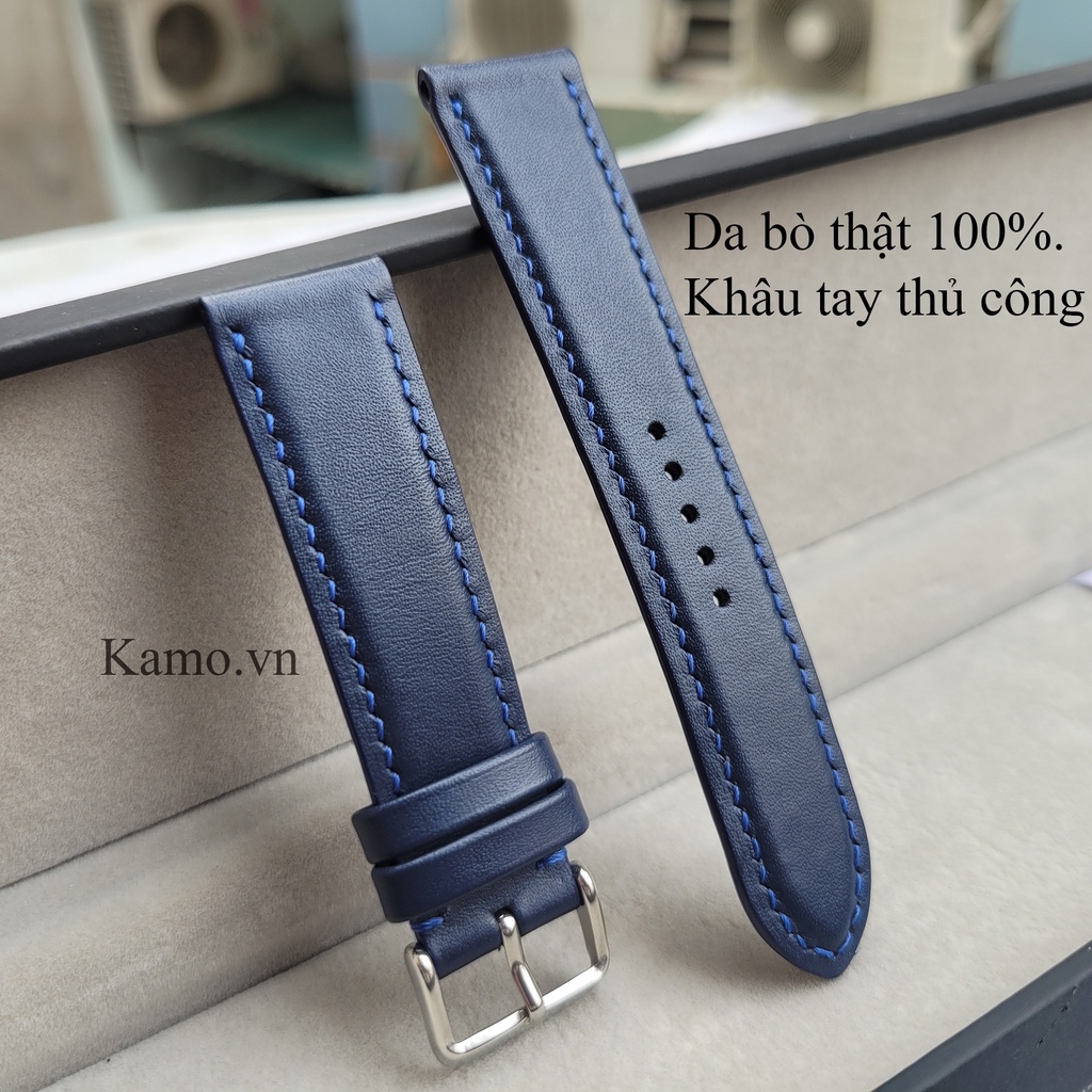 Dây đồng hồ da bò thật handmade - Khâu tay thủ công, dây da đồng hồ nam nữ size 22mm 20mm 18mm, quai đeo đồng hồ da bò