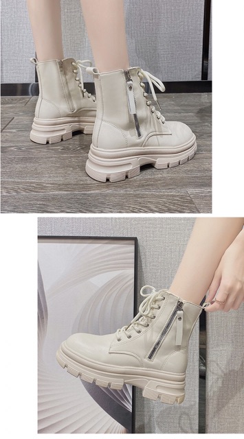 [Có Sẵn] Giày bốt Martin nữ cổ ngắn đan dây đế cao 5cm có khoá sườn | BigBuy360 - bigbuy360.vn