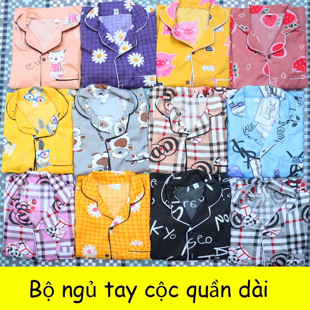 Bộ đồ ngủ Pijama nữ tay ngắn cộc quần dài hoạt tiết hoạt hình cute mặc nhà vải kate