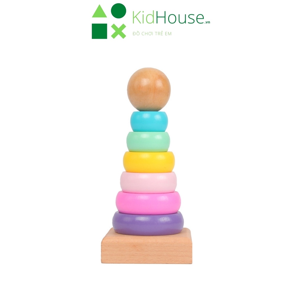 Đồ chơi gỗ montessori, tháp cầu vồng Jenga, bộ xếp hình cho bé giúp bé phát triển trí tuệ KidHouse.vn