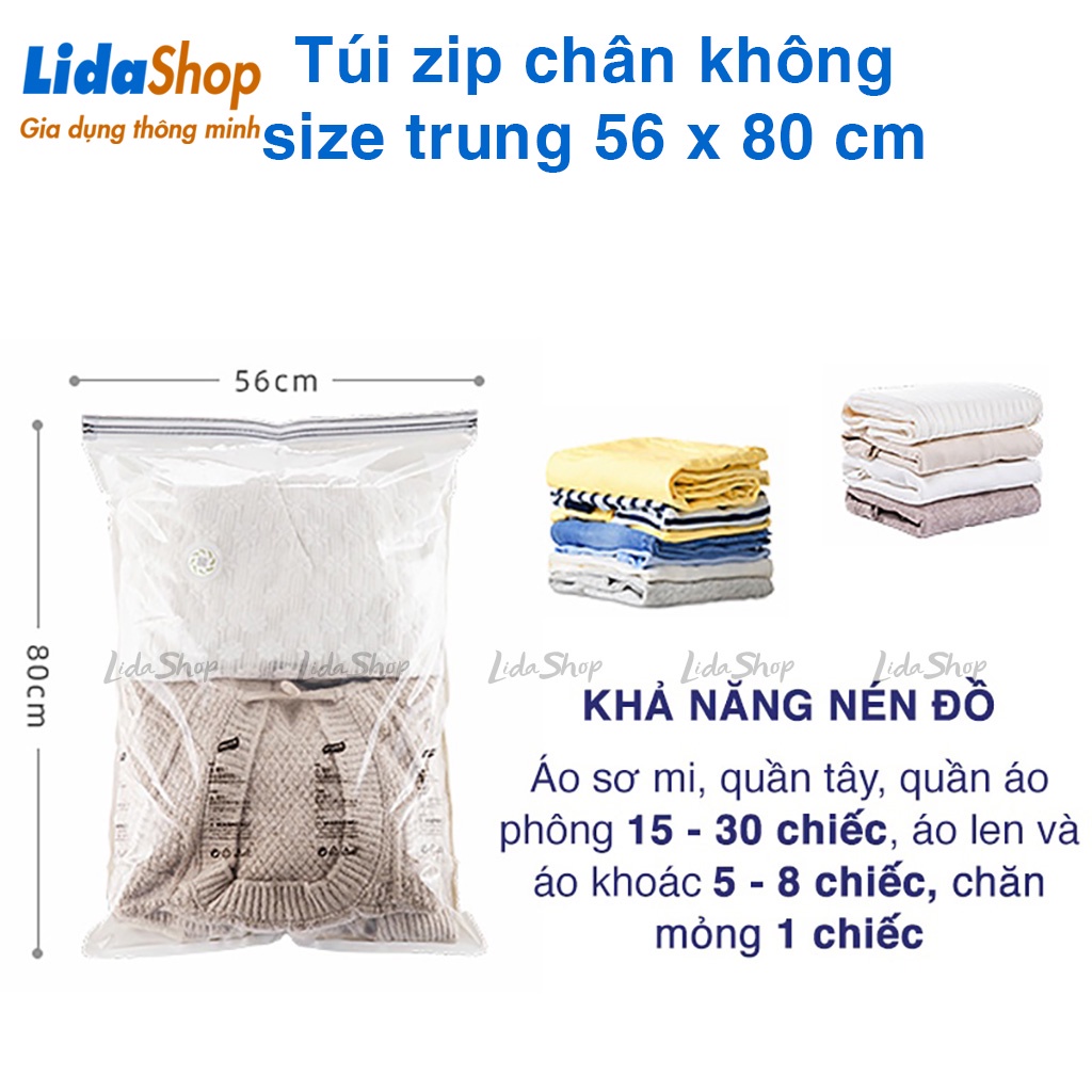 Túi đựng quần áo hút chân không bằng tay Lidashop, túi zip hút chân không đựng quần áo chăn mền gối thông minh TZ