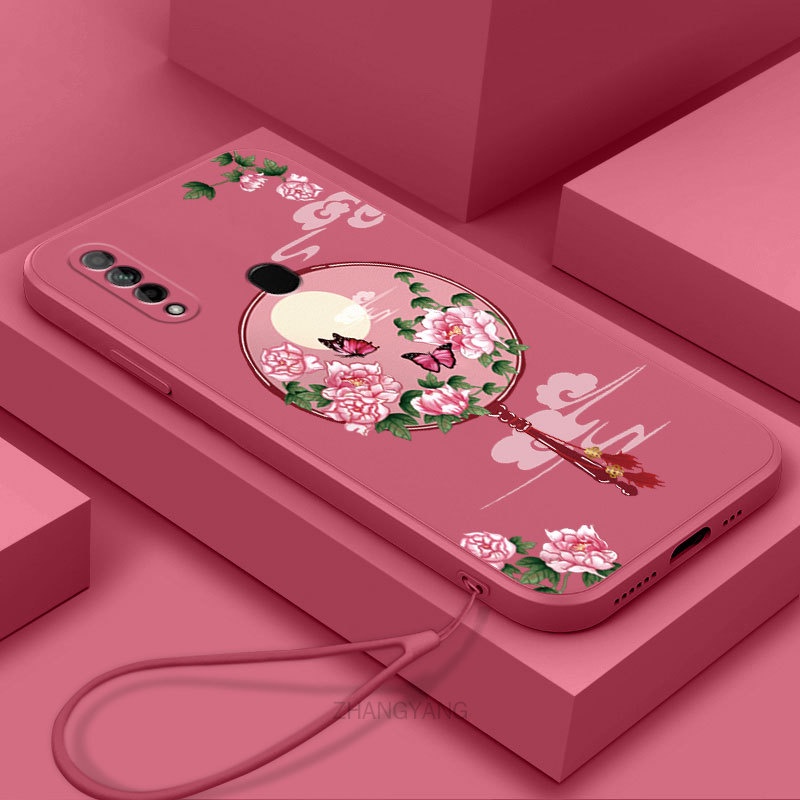 Ốp Điện Thoại Silicon Mềm Họa Tiết Hoa Mẫu Đơn Có Dây Đeo Cho oppo a31
