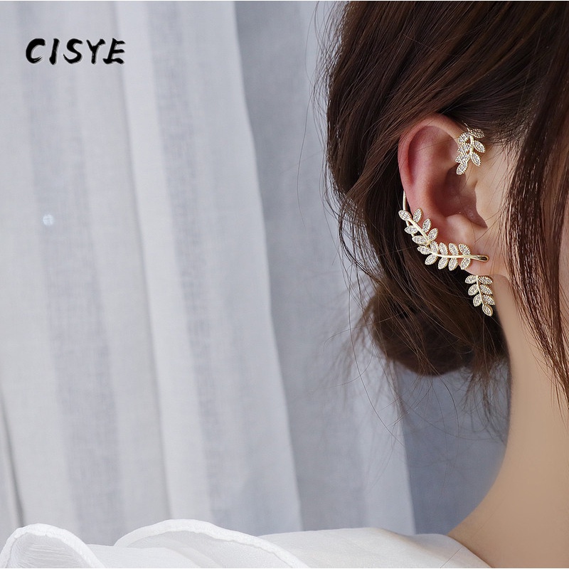 Khuyên Kẹp Vành Tai Hình Chiếc Lá Đính Đá Thời Trang Cho Nữ