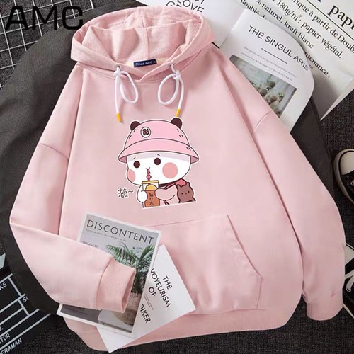 Áo HOODIE lót nỉ hình dễ thương, áo freesize form rộng dưới 58kg-AHEB