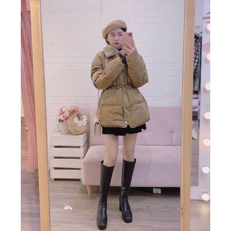 Áo khoác phao cổ lông rút eo freesize (sẵn) | BigBuy360 - bigbuy360.vn