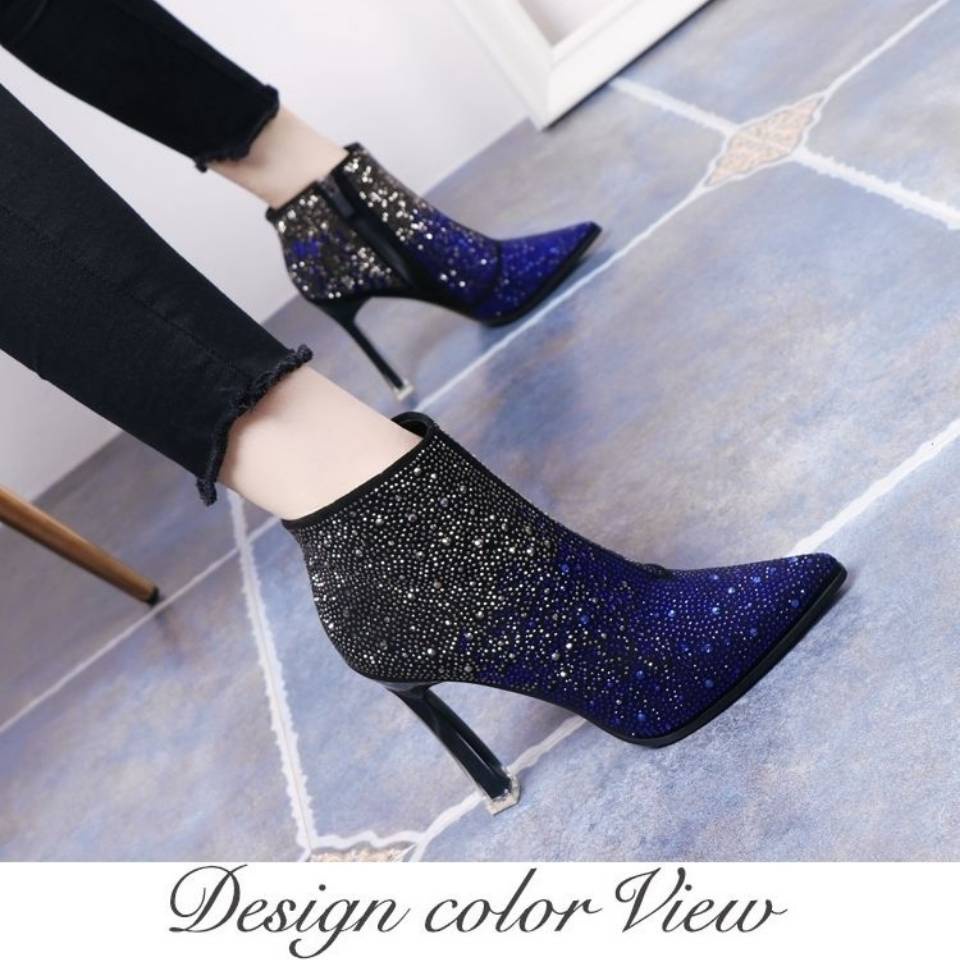 Giày cao gót mũi nhọn đính đá màu sắc phong cách thu đông 2020 cho nữ