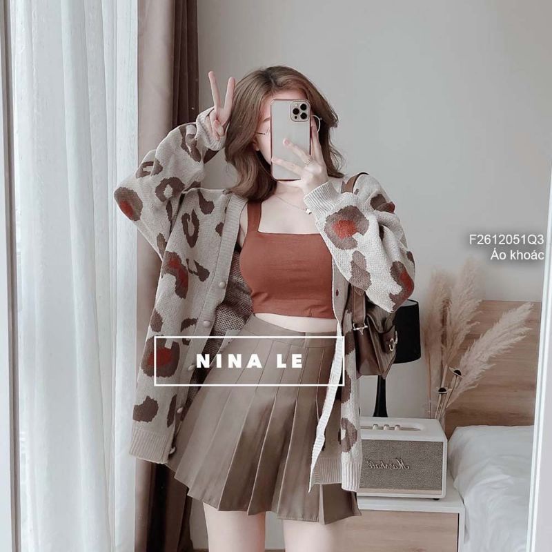 Áo khoác len cardigan họa tiết beo form rộng tay dài hàng Quảng Châu siêu xinh
