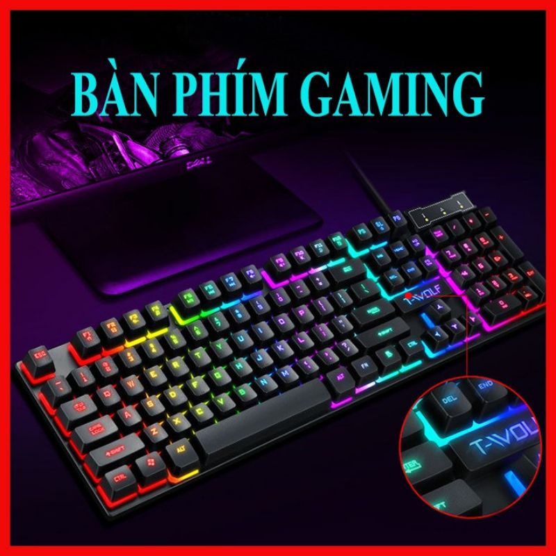 Bàn phím Gaming led, Keyboard T-WOLF TF20, phím T20, bàn phím giả cơ, combo phím chuột máy tính