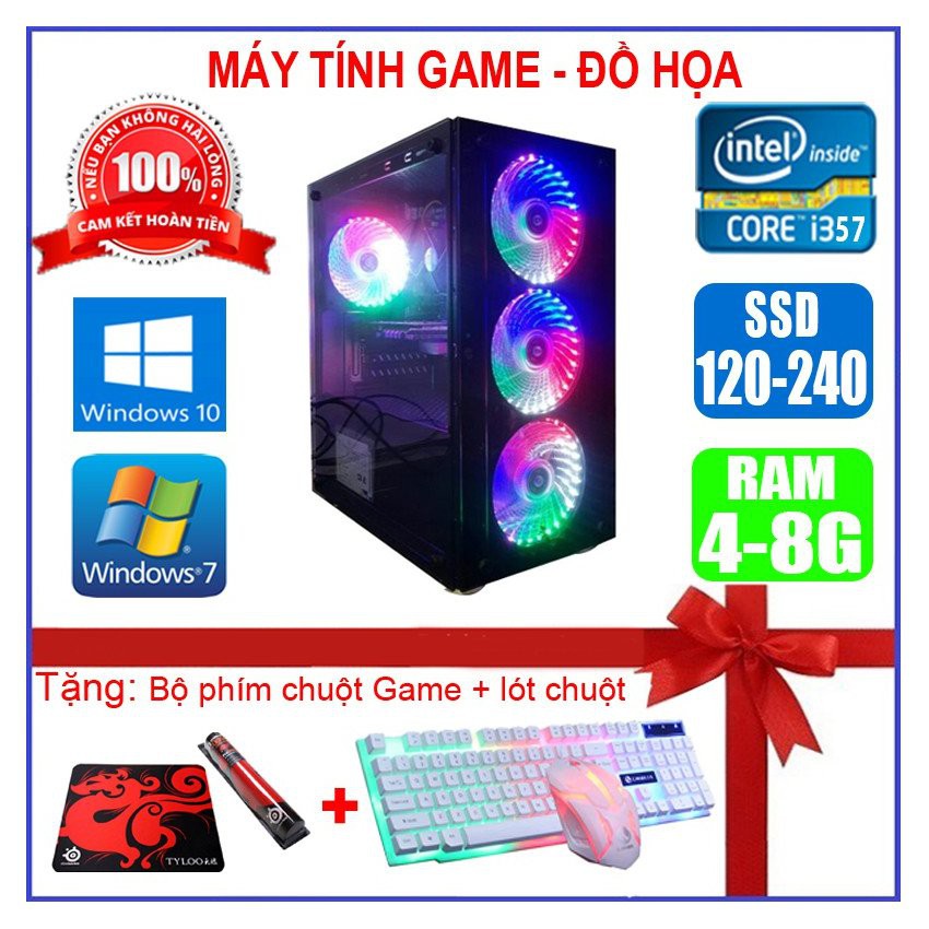 Case máy tính Game Led CPU Core i7/ i5/ i3 Ram 8GB/ SSD 120GB Chơi PUBG,LOL, CF đột kích, Fifa3, Đế chế - Quà Tặng Khủng