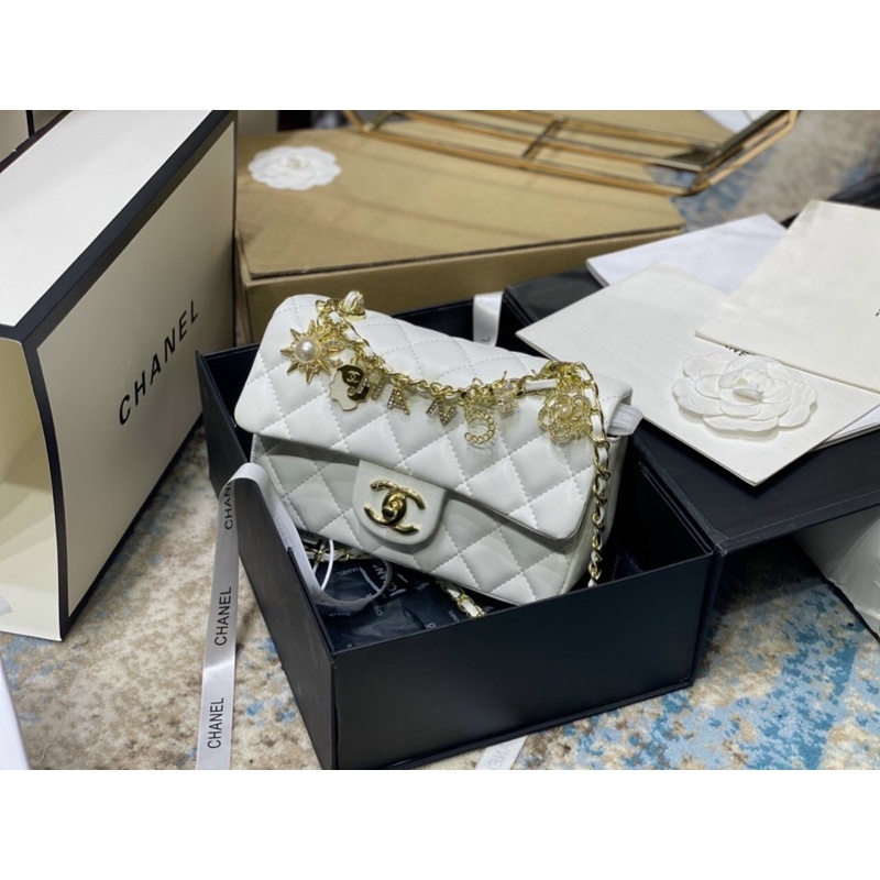 Túi CHA N E L  ô trám đính charm fullbox