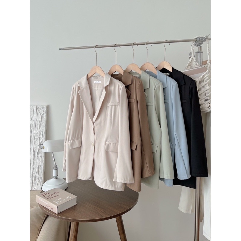 Áo vest 1 lớp đệm vai khuy tay tone pastel form rộng - Áo blazer 1 lớp dáng rộng Hàn Quốc