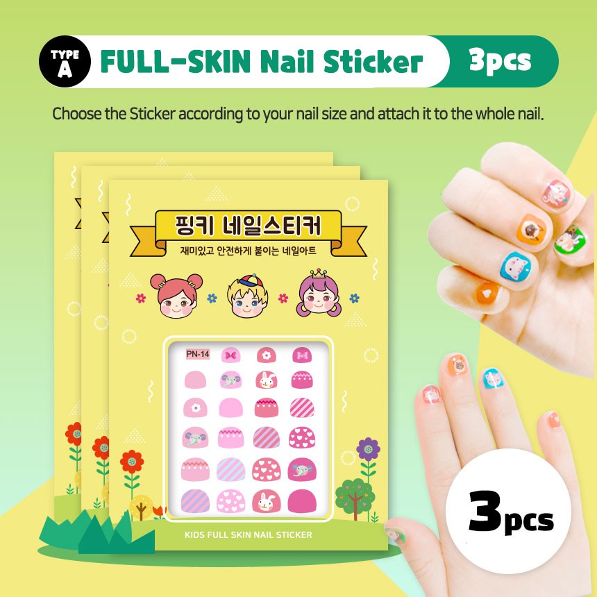 Set 3 tờ miếng dán móng tay I'm Pinky cho bé 3-8 tuổi mẫu mã đa dạng