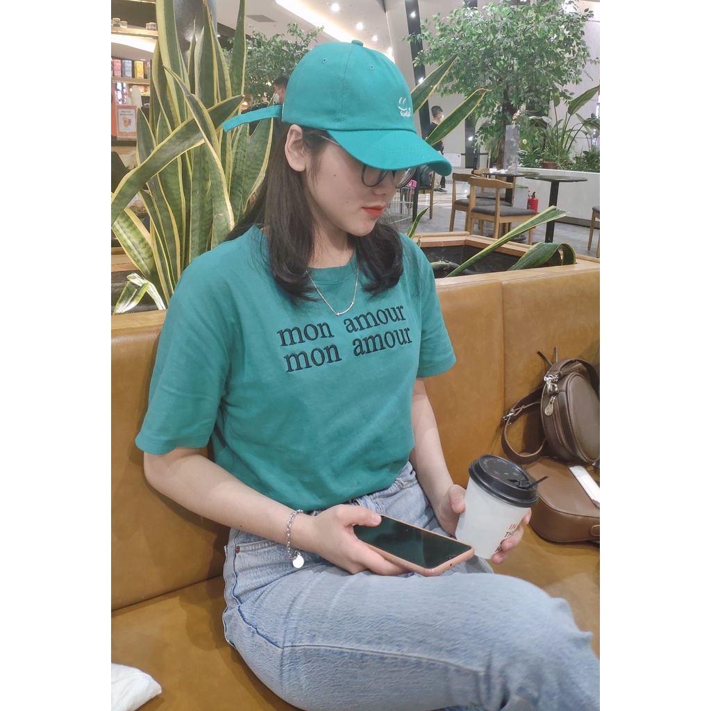 Áo phông unisex tay lửng chữ Mon Amour đẹp hàng chuẩn Quảng Châu 3158 cao cấp thời trang nam nữ giá rẻ