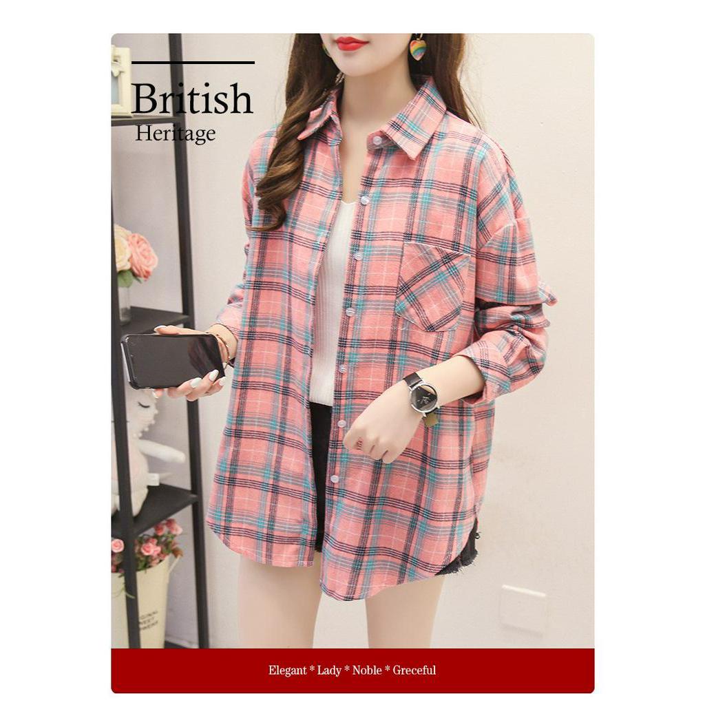 KEMEJA Áo Sơ Mi Dài Tay Họa Tiết Ca Rô Thời Trang Thanh Lịch Dành Cho Nữ