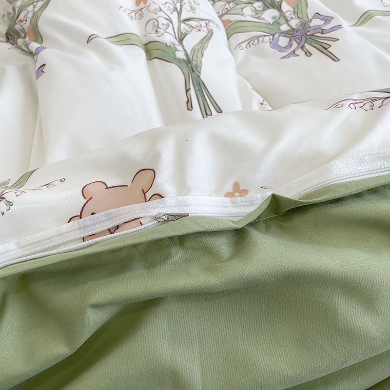 Chăn ga gối cotton poly Hàn quốc - Mẫu chùm hoa xanh.
