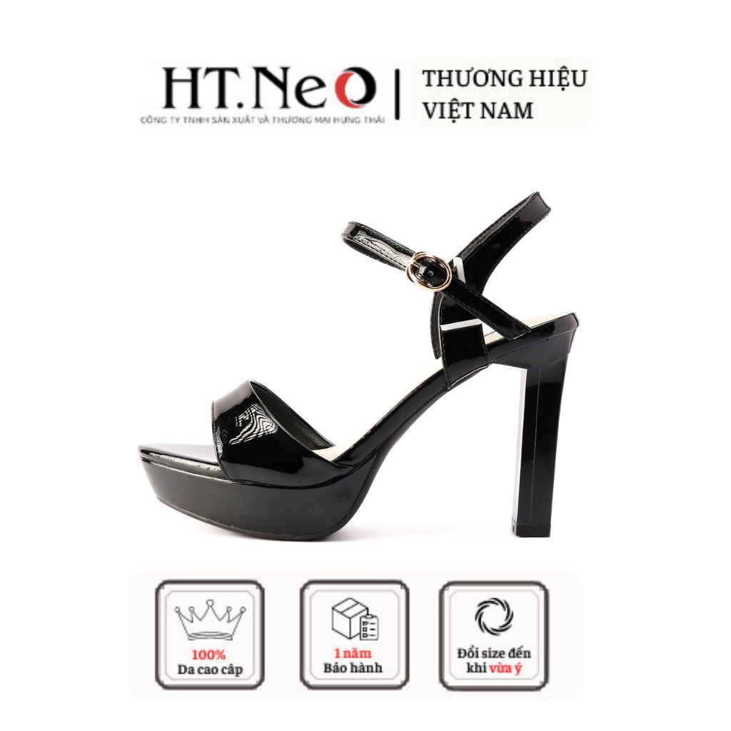 Sandal cao gót nữ HT.NEO thiết kế da mềm mại, quai ngang, gót vuông chắc chắn SDN126