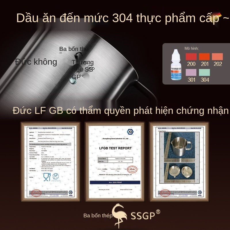 Bộ lọc dầu SSGP của Đức tạo tác gia dụng bằng thép không gỉ 304 có thể chứa xỉ với nồi