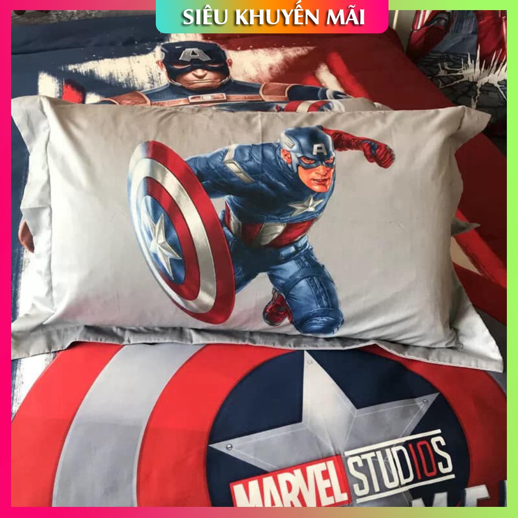 Bộ Chăn ga gối 4 món cotton 100% disney trẻ em cực mềm mượt xuất khẩu captain america