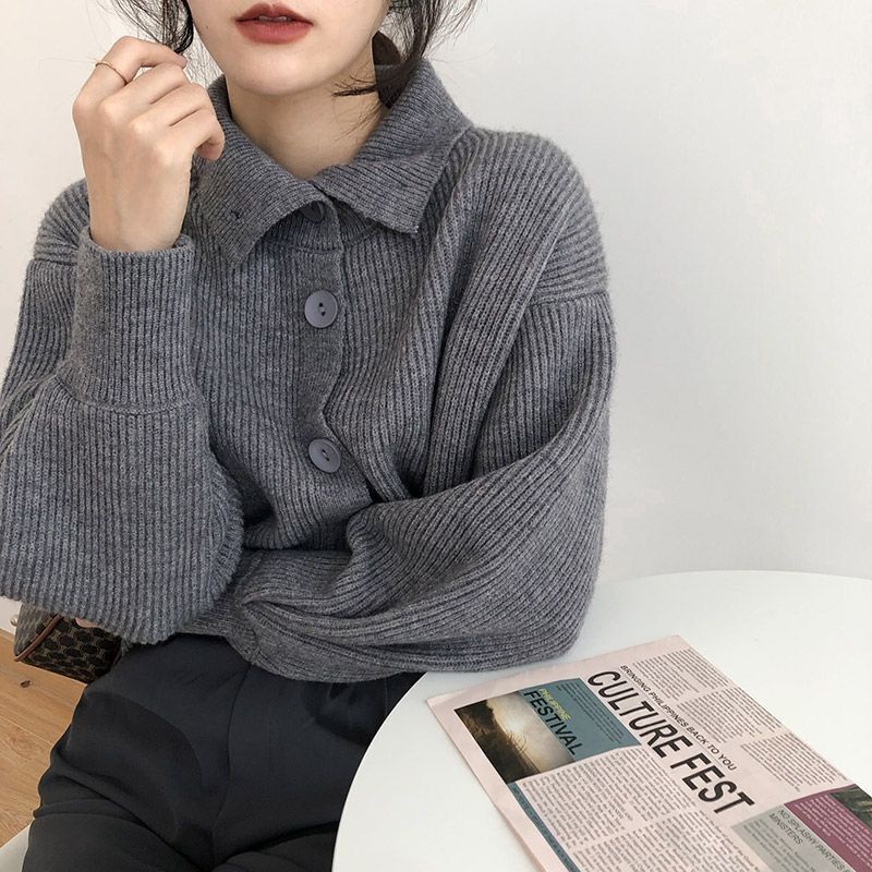 Áo khoác cardigan dệt kim dáng rộng phối hàng nút đơn thời trang