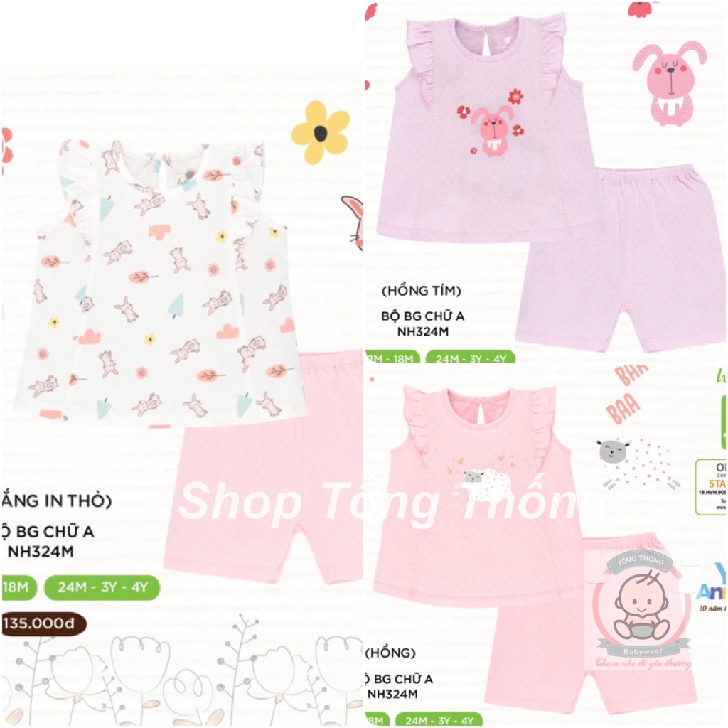 Bộ Lullaby cánh tiên chất vải cotton 100% cao cấp thoáng mát thấm hút tốt cho bé gái Nh324M NH344M