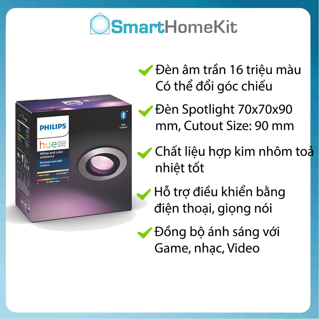 Đèn âm trần Philips Hue Centura Recessed WACA - đèn thông minh Spotlight, điều khiển thông minh bằng giọng nói