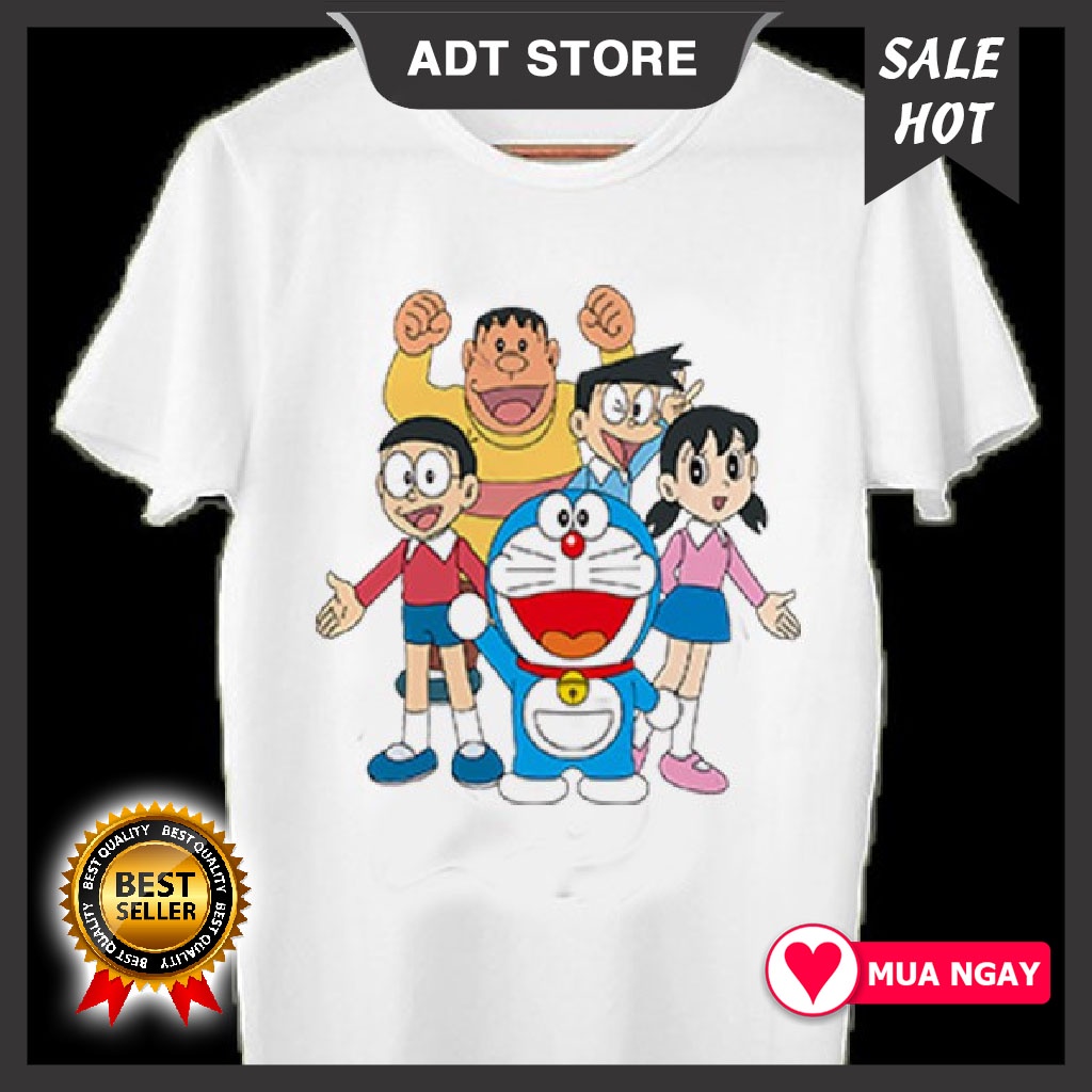 Áo Thun Tay Ngắn Cổ Tròn Doraemon, Nobita, zuka, Chaien và xeko Thời Trang Unisex nam nữ độc đẹp giá rẻ