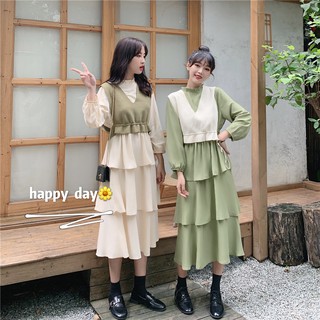[Ảnh Thật] Set Bạn Thân Váy Maxi Xếp Tầng Kèm Áo Len