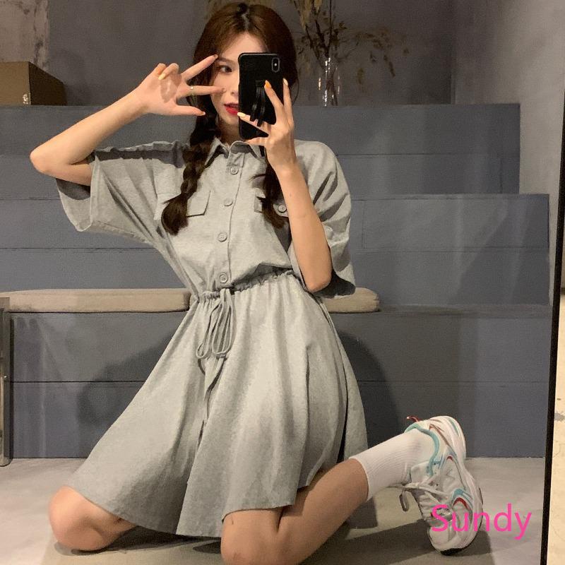 Đầm Chữ A Cổ Polo Phối Dây Rút Thời Trang Mùa Hè Dành Cho Nữ Có Size Lớn